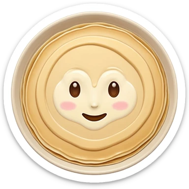 pancake batter smooth pale beige gentle swirl soft ridges glossy thick yet fluid ready to cook no pan spoon toppings soft lighting emoji scale sticker