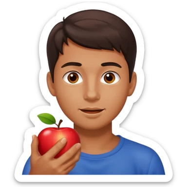 I want you to create an emoji of a spanish sergeant,  He should be a young guy with dark brown hair, brown eyes, his skin color like he’s tan and he’s eating an apple  sticker