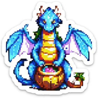 pixel art dragon curled around treasure sticker