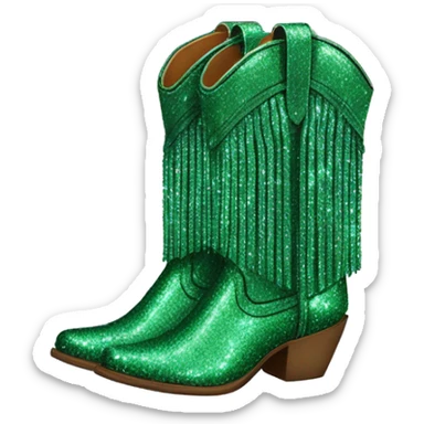 Realistic emerald green fashion cowgirl boots with sparkly shiny glitter fringe on them. sticker
