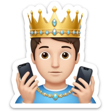 a guy holding an smartphone with both hands in landscape mode(horizontally) in front of his forehead like if it was a tiara sticker