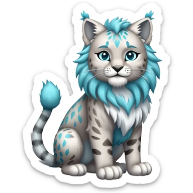 Silver and cyan Fairy-type Bobcat-Lynx-Lion-Fakémon full body sticker