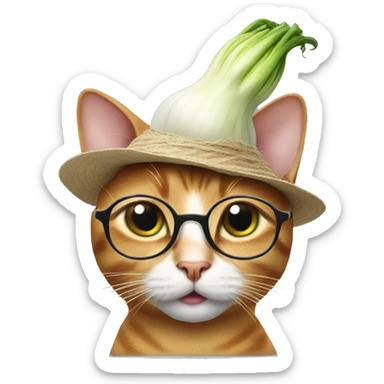 cat with glasses and an onion hat sticker