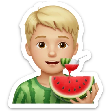 blonde boy eating watermelon sticker