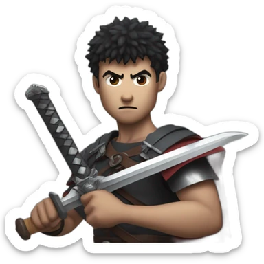 angry berserk guts carrying a huge sword on his shoulder sticker