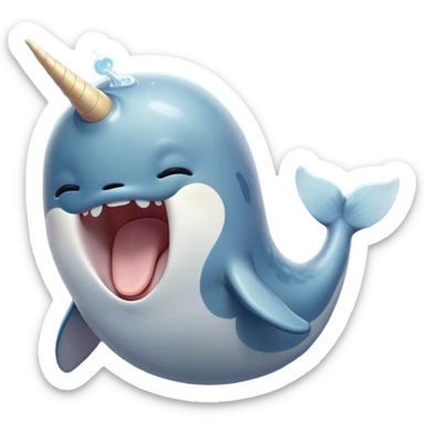 Cinematic Cute Yawning Cute Narwhal Portrait Emoji, Head tilted slightly with a dramatic, wide-open yawn, showcasing a streamlined, elegant body with a gracefully curling tusk and sleepy, half-closed eyes, Simplified yet irresistibly adorable features, highly detailed, glowing with a soft, cozy oceanic glow, high shine, relaxed yet expressive, stylized with a hint of whimsical marine ease, soft glowing outline, capturing the essence of a drowsy yet affectionate cute narwhal that appears ready to stretch and yawn its way out of the screen! sticker