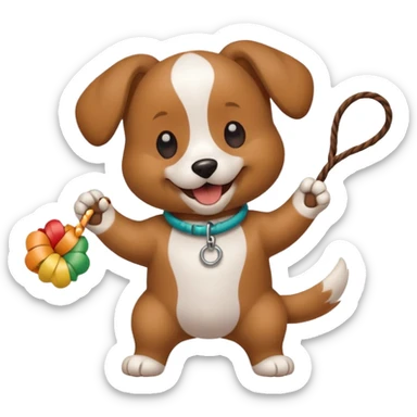dog playing with a string toy sticker