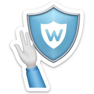 a hand waving, holding a VPN shield sticker