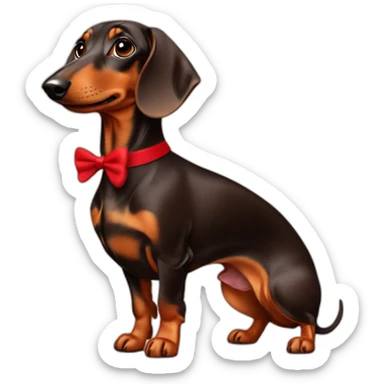 Lady brown Dachshund whith red dress sticker
