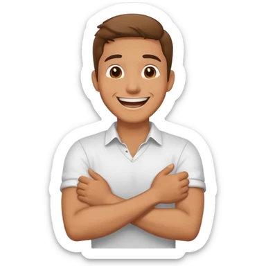 Man crossing arms holding neck laughing sticker