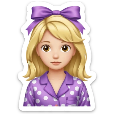 a girl with a ribbon in her hair and wearing pajamas sticker