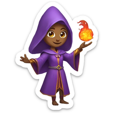 female elf with elf ears wizard wearing purple robes casts fireball sticker
