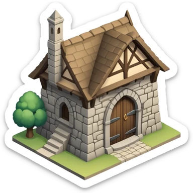 A isometric, single-story medieval building. It has one door. It looks old. sticker