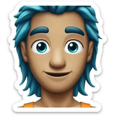 A tanned guy with long dark blue hair and turquoise eyes sticker