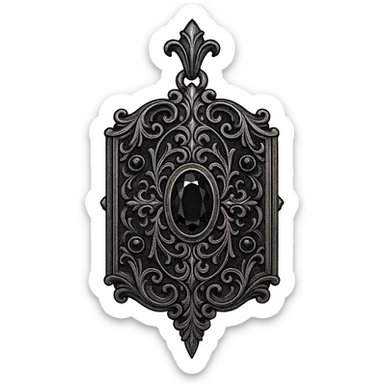 gothic ornate locket, black and silver, vintage and dramatic sticker