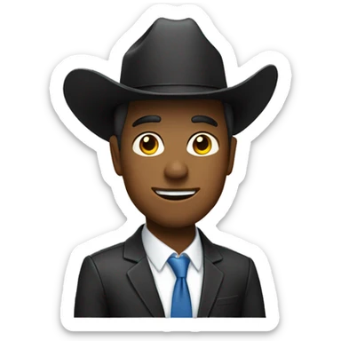 Man in a suit with a cowboy hat sticker