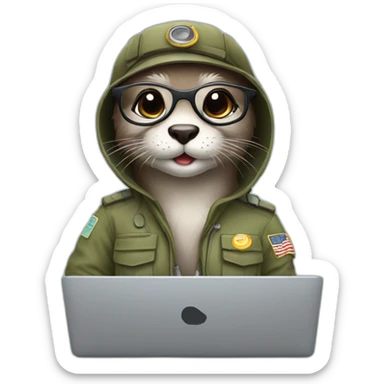 female vet otter with glasses use a macbook sticker