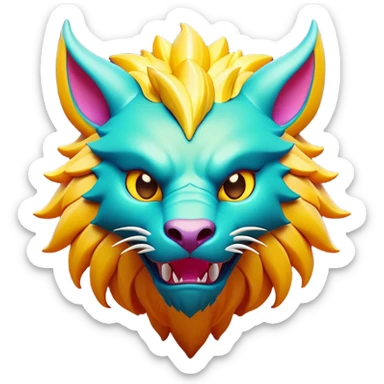 Clash of Clans aesthetic: Cinematic fierce Beast Emoji, rendered in a 3D vector-style similar to standard emojis with minimal shading and bold, simplified shapes. A compact, isometric mythical creature with wild, majestic features and fierce yet endearing eyes, softly glowing with a primal enchanted charm. Simplified yet unmistakably iconic, highly detailed and consistent, glowing with a soft radiant shine and high polish. Stylized with a touch of mythical wildness and a soft glowing outline, capturing the essence of a legendary beast with a friendly, playful allure! sticker