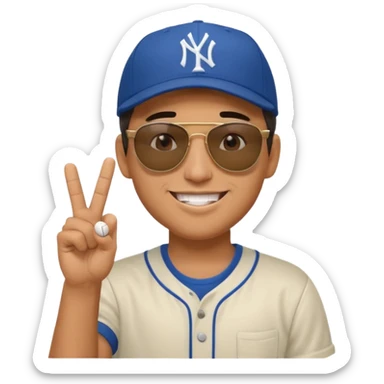 Cool hip guy with NY baseball cap and sunglasses showing his middle finger sticker