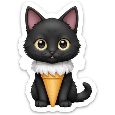 A mostly black kitten with a white chest and a plastic cone on sticker