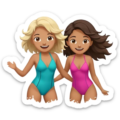 Two friends stand in the ocean, dressed in They splash each other playfully, laughing as the waves crash around them. Their eyes meet, full of joy and appreciation for the moment, completely immersed sticker