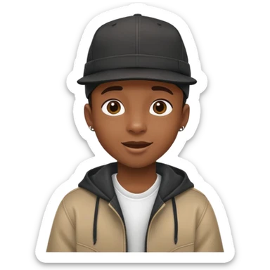 black kid with a hiphop hat, cheerful expression sticker
