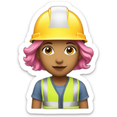 A girl with pink hair in a construction helmet sticker