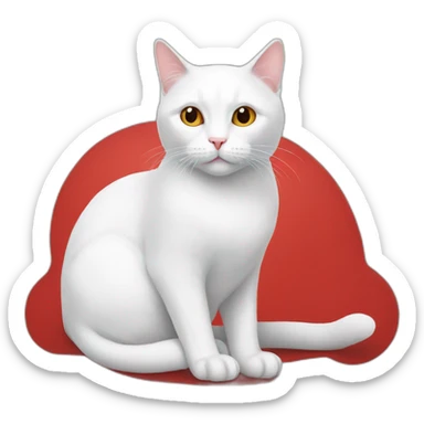 white cat sit on red cat sticker