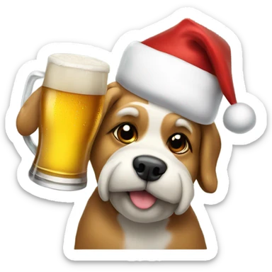 Dog with Santa hat and beer sticker