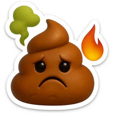 emoji stile iphone feci tristi realistiche 3d con nuvoletta verde che esce simboleggiando puzza e con accanto una fiamma 4k
 sticker