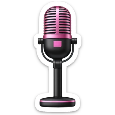 black stage microphone with pink strip on bottom sticker