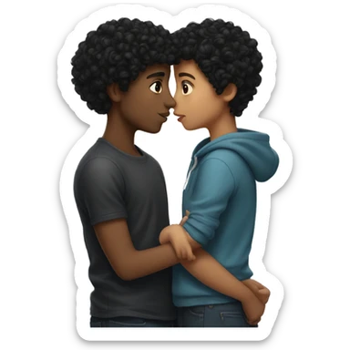 Curly black hair girl kissing a boy with dark hair  sticker