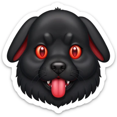 Generate a emoji of a big evil black dog with red eyes and a tongue sticking out sticker