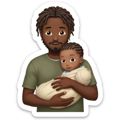 Happy African very dark black skinDad with short dread locs, with his newborn in arm,faceless brown skin newborn baby in arm. Just one newborn baby no third person sticker