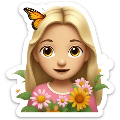 European little girl with butterfly and flowers sticker