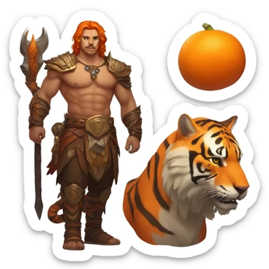 diablo 4 male barbarian and his orange tiger mount sticker