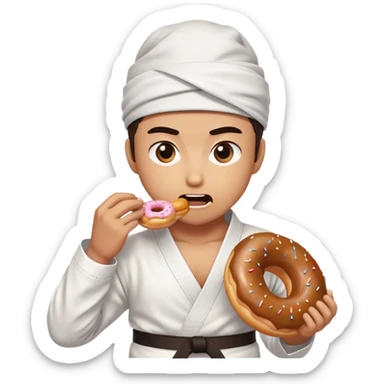Create a karateka eating a donnut sticker