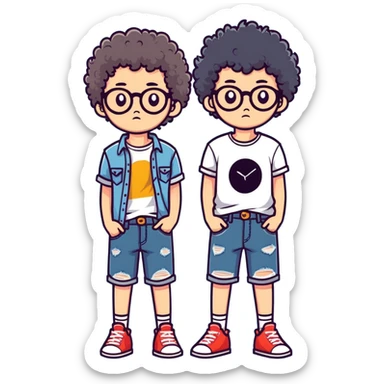 gay boy with glasses a perm skinny wears long jean shorts and ripped shirts sticker