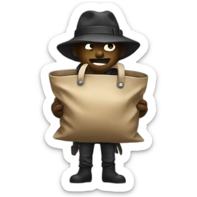 A bandit who has a bag of money in his hand sticker