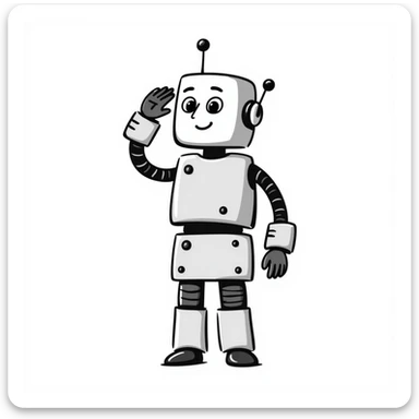 a robot giving a salute, hand-drawn doodle style, sketch lines, simple sticker