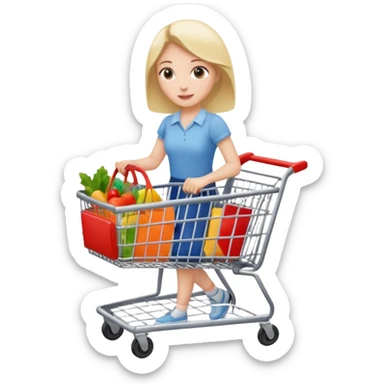 A woman pushing a shopping cart sticker