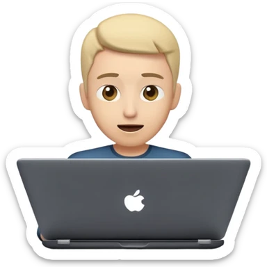 A dark-colored laptop with the screen open. From the screen, a person is emerging, giving a lecture or teaching. The person should look expressive and in a teaching pose. Soft shadows, semi-3D emoji style, clean background. sticker