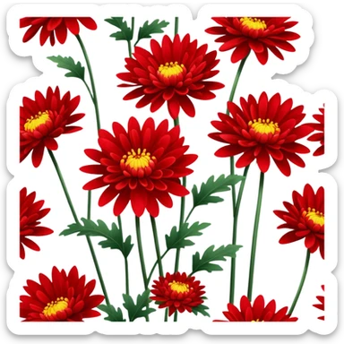 single Bright Red Chrysanthemum, straight stem sticker