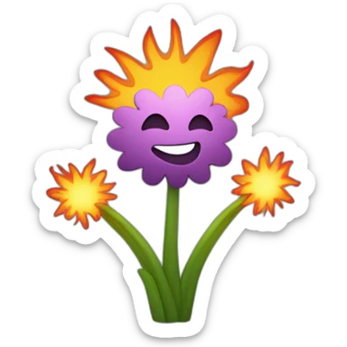 a happy flower and fire explosions all around sticker