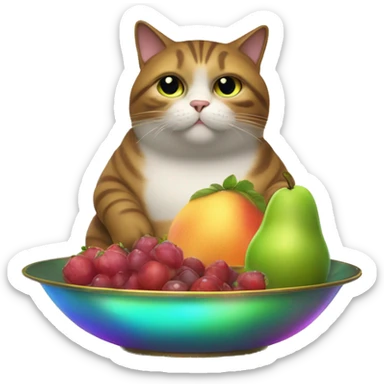 Fat Cat eating a iridescent fruit tray sticker