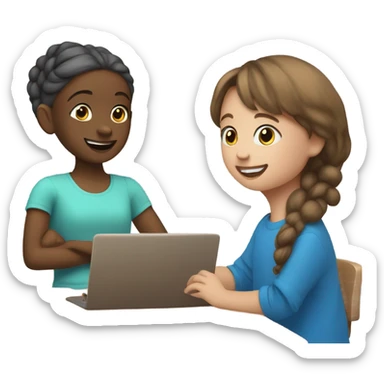 One Little Girl, white skin, bronze hair, smile, tutor, bright blue t shirt, icon  sticker