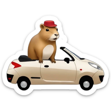 capybara with a beret driving a peugeot 207 coupé cabriolet sticker