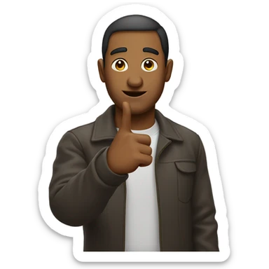 man pointing to his own head sticker