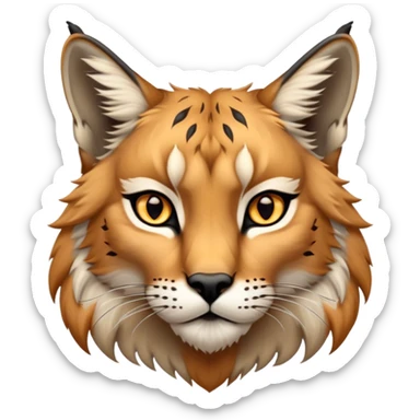 Cinematic-Noble-Lynx-Portrait-Emoji – Poised and regal, with a strong, agile build and a strikingly patterned fur of warm tawny fur accented by bold black ear tufts, deep-set, intelligent amber eyes, simplified yet sharp and sophisticated. zoomed out sticker