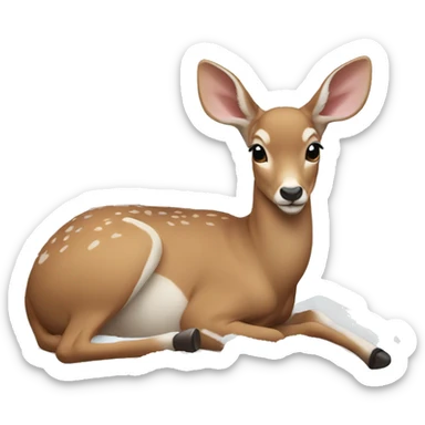 a doe lying on a pile of snow sticker